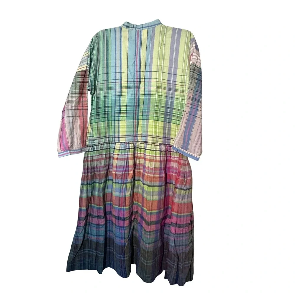 Mii Au Jardin Womens Medium Rainbow‎ Plaid Cotton Drop Waist Midi Dress Handmade